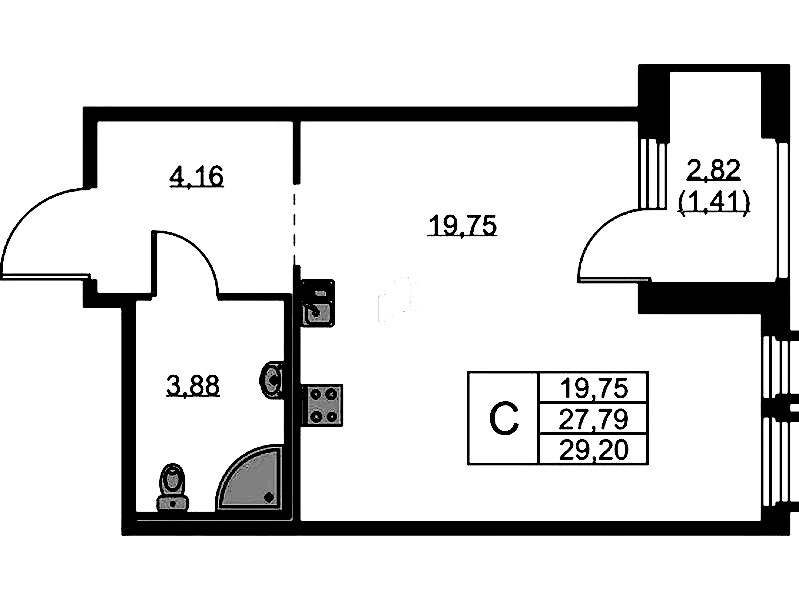 Квартира студия 29.2 м², 5/15 эт., ЖК «GloraX Парголово»